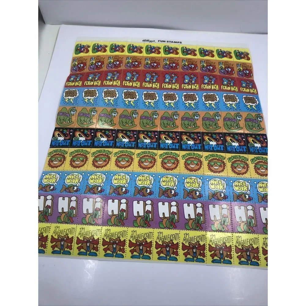 Kellogg's Cereal Fun Stamps Sheet Stickers Vintage 1980s. Rare